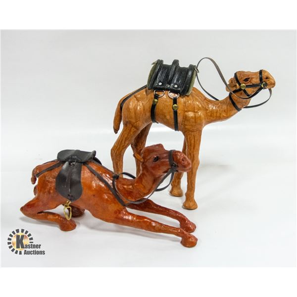 PAIR OF VINTAGE LEATHER WRAPPED CAMEL FIGURINES