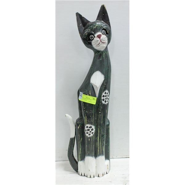 LARGE WOOD CAT FLOOR STATUE-ESTATE