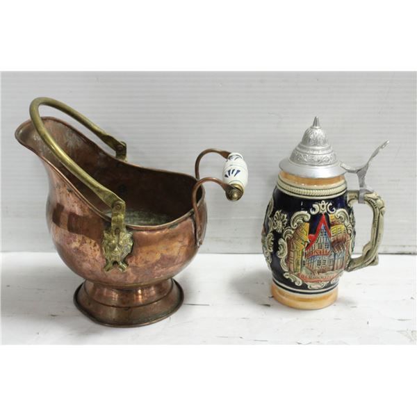 ESTATE WEST GERMANY BEER STEIN & COPPER