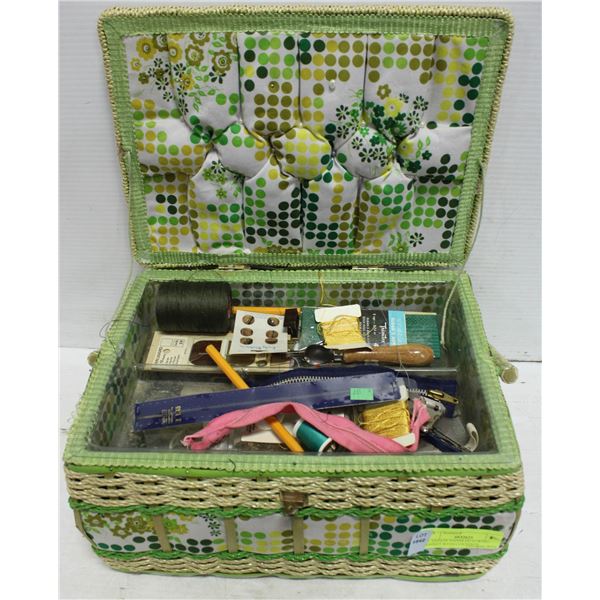 ESTATE HANDLED SEWING BASKET WITH CONTENTS