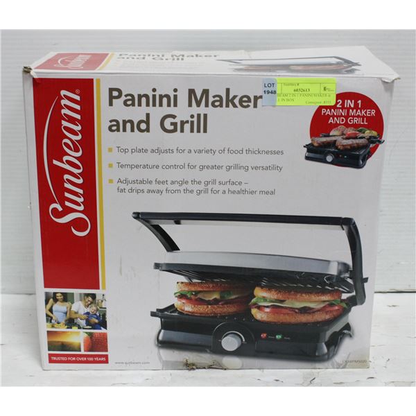 SUNBEAM 2 IN 1 PANINI MAKER & GRILL IN BOX
