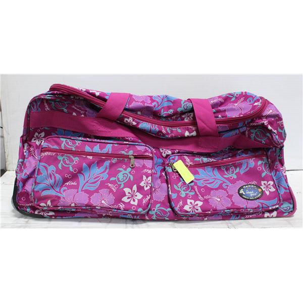PURPLE FLORAL PRINT DUFFLE BAG ON WHEELS