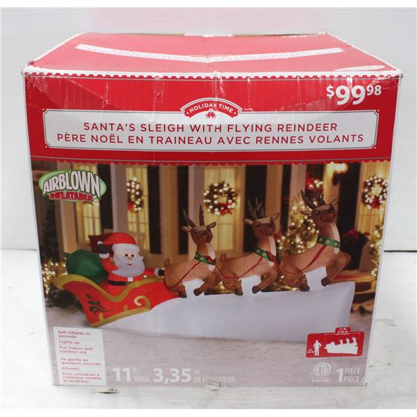 HOLIDAY TIME SANTA'S SLEIGH WITH FLYING REINDEER