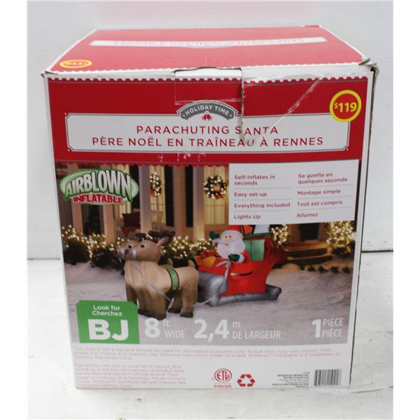 HOLIDAY TIME 8' SANTA SLEIGH & REINDEER INFLATABLE