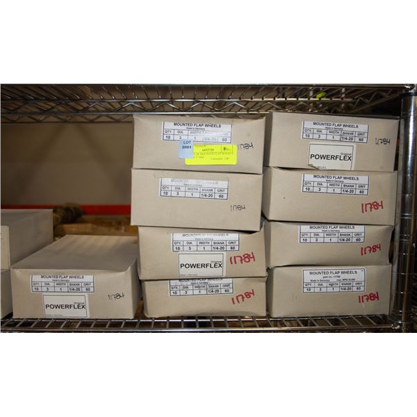 9 CASES OF MOUNTED FLAP WHEELS 10/CASE 3" DIA