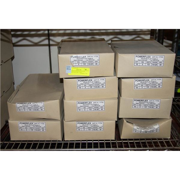10 CASES OF MOUNTED FLAP WHEELS 10/CASE 3" DIA