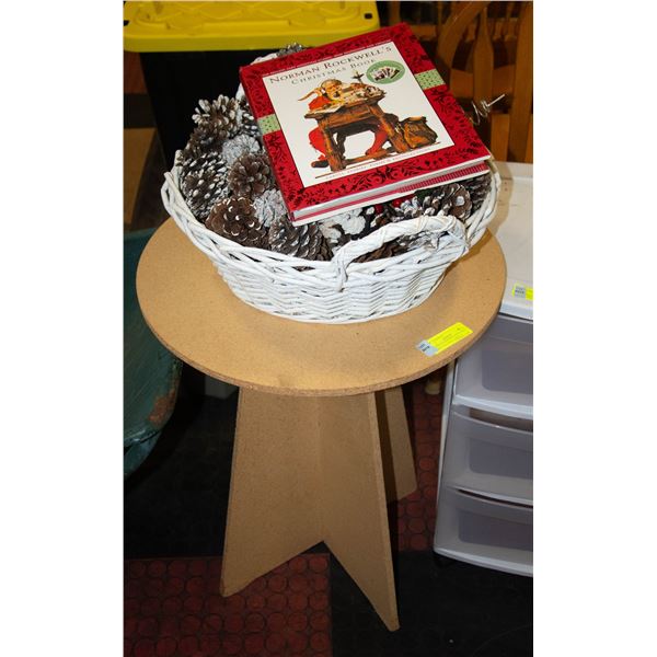 WOODEN STAND WITH PINE CONE BASKET DECOR & NORMAN