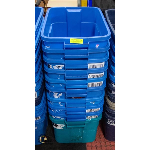 10 USED 14 GAL RUBBERMAID BINS - NO LIDS