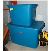 Image 1 : 2X LARGE TOTES W.ITH 2 LIDS, 104-L & 75-L, BLUE.
