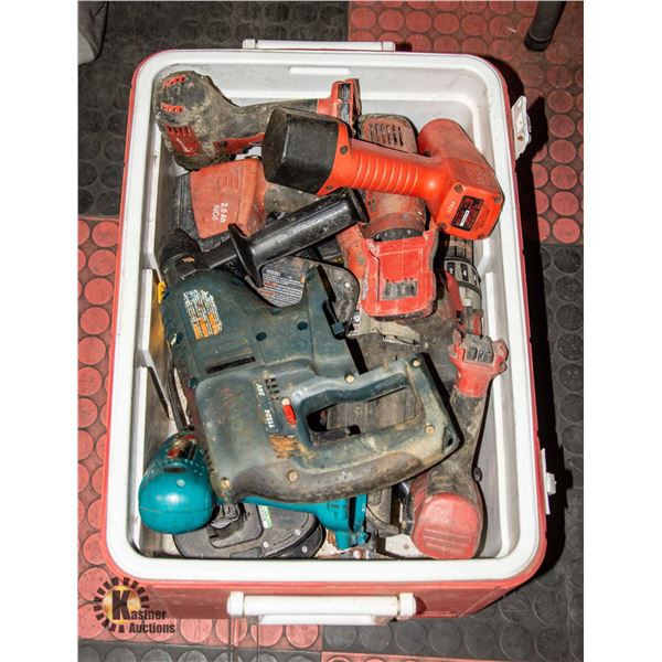 TOTE OF ASSORTED CORDLESS TOOLS