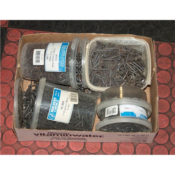 BOX OF ASSORTED CONCRETE NAILS-10 LBS APPROX