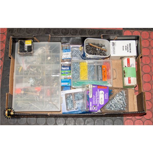 LARGE FLAT OF MISC SCREWS AND ACCESSORIES