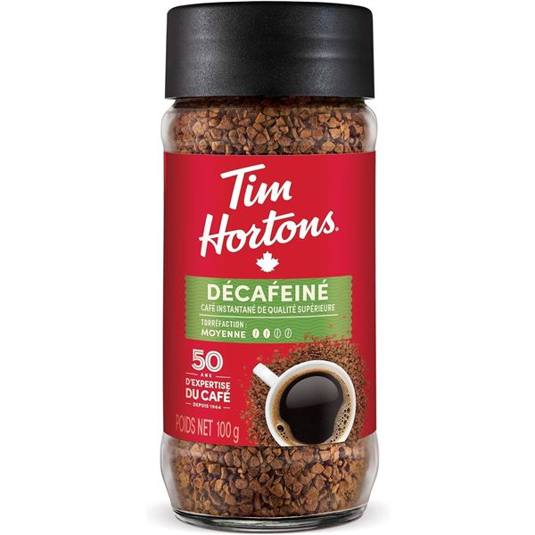 NEW TIM HORTONS DECAF INSTANT COFFEE 100G JAR