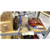 Image 8 : RACK OF ASSORTED ITEMS INCLUDING; OAK FINISH FILE CABINET, BLACK & DECKER DRILL, HANGING FOLDERS &