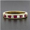 Image 2 : 18K Gold 0.88 ctw Alternating Square Step Cut Ruby & Diamond Channel Set Band Ri