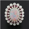 Image 2 : NEW Platinum 8.20 ctw GIA Oval Cabochon Opal w/ Ruby & Diamond Halo Cocktail Rin