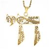 Image 2 : Vintage Israeli 14K Gold Wire Open Work Large Chai Symbol Charm Pendant w/ Chain