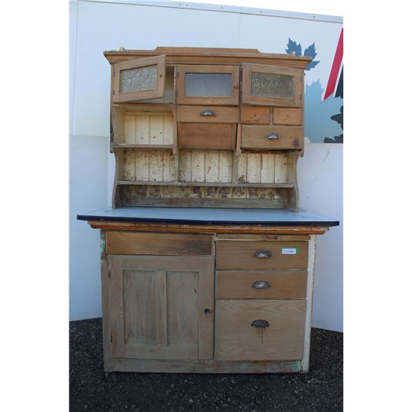 *** Hooiser Two-Piece Cabinet - Refinishers Dream - Rose Glass Doors, Enamel Top - 27" Deepx 48" Wid