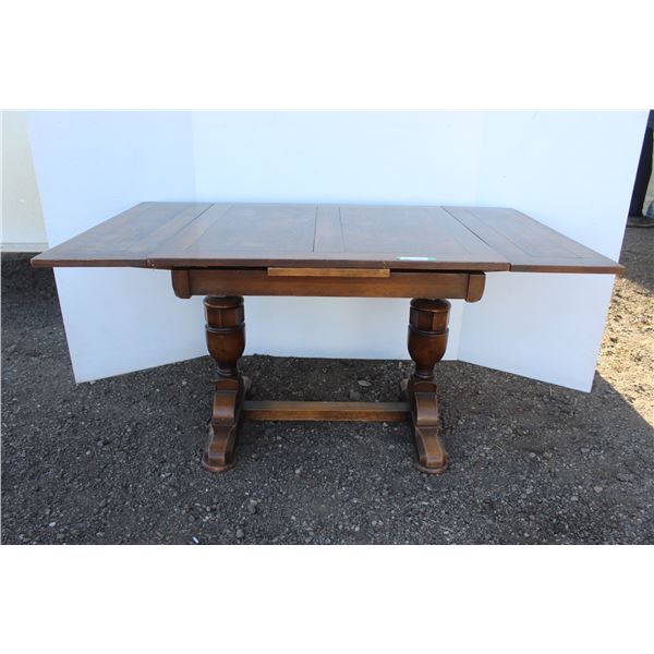 *** Vintage Oak Two Leaf Pedestal Table - 60" Wide x 36" Deep x 30" Tall - Some Wear