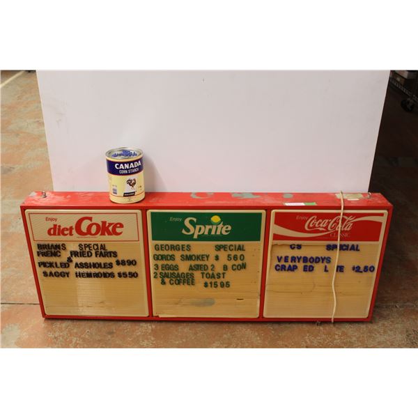 * Coke Vendor Light up Sign w/ Letters - as is