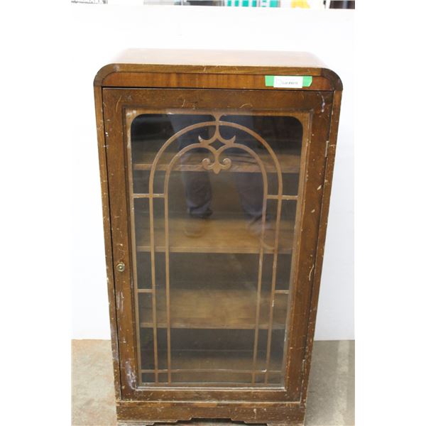 * Antique Waterfall Glass Door Cabinet - 45" x 23" x 10" - as is