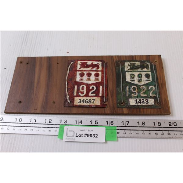 (2) Saskatchewan License Plate Tags - 1921 & 1922