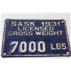 Image 2 : Saskatchewan License Plate - 1931
