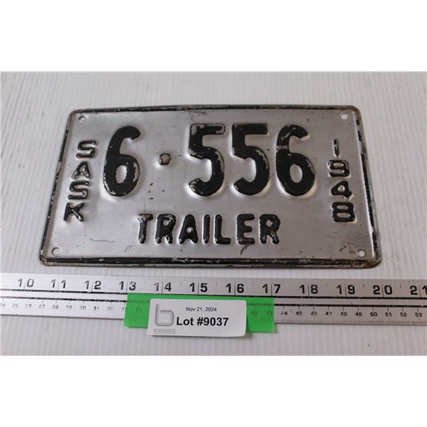 Saskatchewan License Plate - 1948 - Trailer Plate