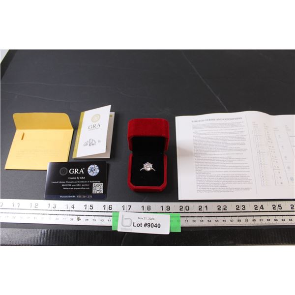 ^ 5 CT Diamond & Sterling Silver Ring - Size 7 - GRA Certified Round Brilliant Cut Moissanite Stone 