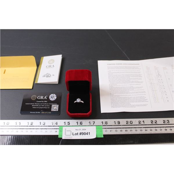 ^ 2CT Diamond & Sterling Silver Ring - Size 8 - GRA Certified Round Brilliant Cut Moissanite Stone V