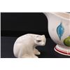Image 4 : Bartlett Collins Iridescent Blue Goblet, Christmas Gravy Boat, Carved Stone Polar Bear Figurine