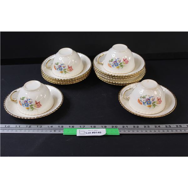 Sovereign Potters Earthenware Tea Cup Set: (12) Saucers & (4) Cups (One Has Chip)