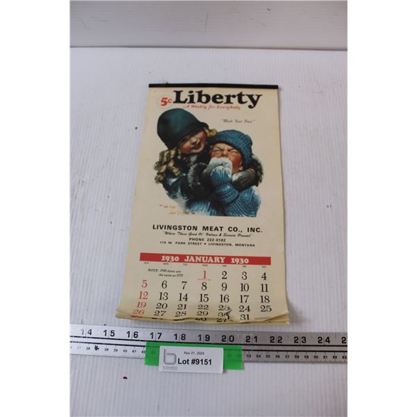 Livingston, Montana 1930's Calendar - Vintage