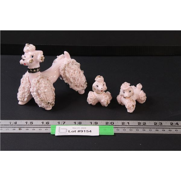 (3) Lefton Pink Spaghetti Poodle Figurines - 4" & 2"