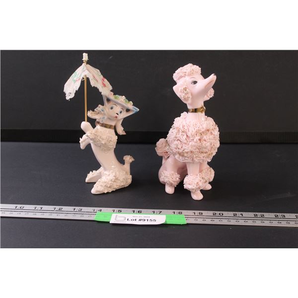 (2) Nepco Pink Spaghetti Poodle Figurines - 7" Tall