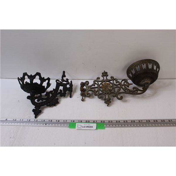 Antique Cast Iron Wall Mount Oil Lamp Holders (Missing Mounting Bracket)