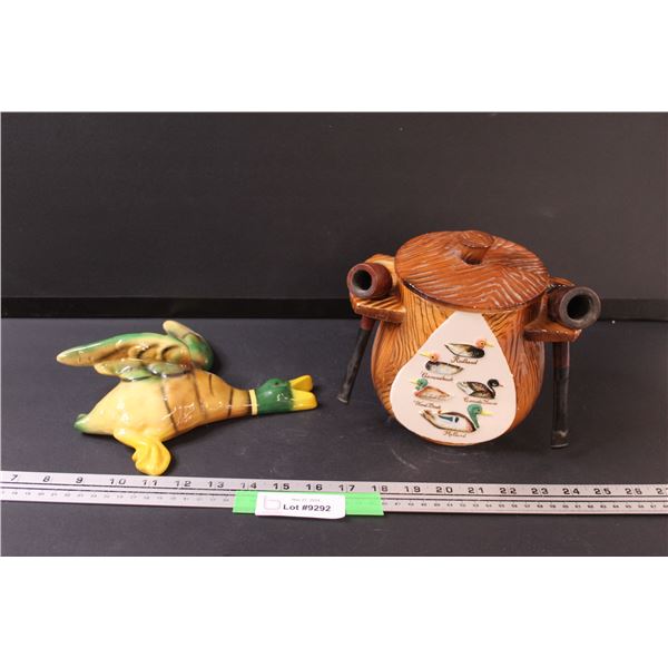 Ceramic Duck Themed Pipe Holder / Humidor & Duck Wall Decor (Ceramic)