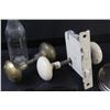Image 3 : (2) Antique Door Knob Sets, (3) Medicinal Clear Glass Jars, (2) Dutch Vintage Pictures, Antique Drop