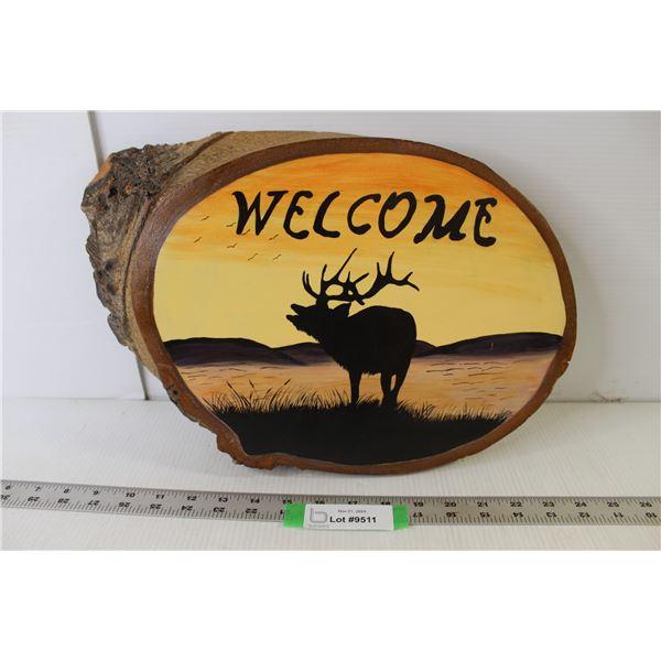 Tree Slab Decor "Welcome" 17" Dia Max