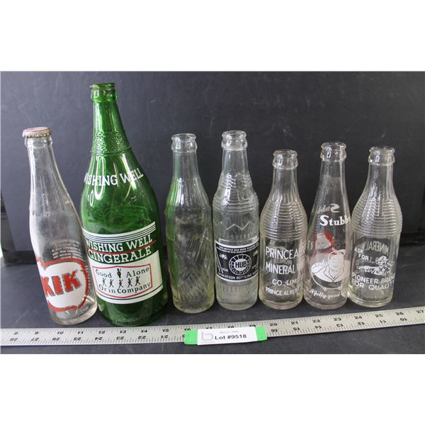 (7) Vintage Bottles (Kik, Prince Albert Mineral Water, Hub, Stubby, Wishing Well)