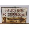 Image 1 : *Metal Sign "Defense Area - No Trespassing" 48" x 32"