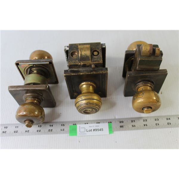 (3) Vintage Brass Doorknob Sets