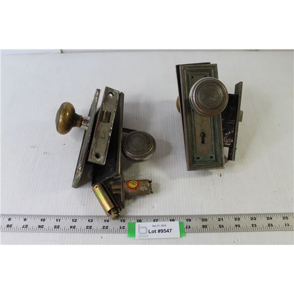 (2) Vintage Brass Doorknob Sets