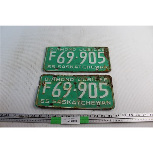 Pair of 1965 Vintage Saskatchewan Farm License Plates
