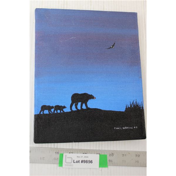 Indigenous Artist Francis Keshane 1987 - Bear Oil Painting 8" x 10"