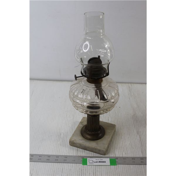 Antique Eagle Oil Lamp On Marble Base