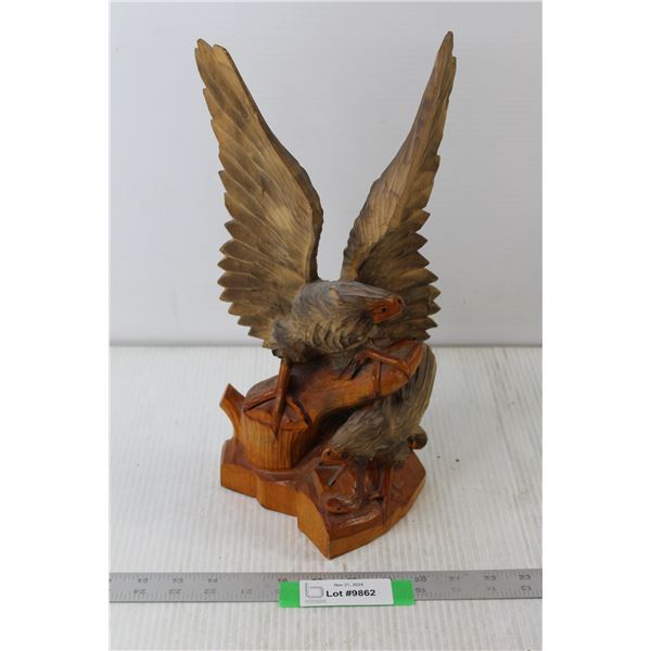 Wood Craved Hawk Statue