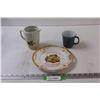 Image 1 : Neilburg, Sk Grocery Store Plate, PYREX Blue Mug, Unity, Sk Czechoslovakian Made Cream Pitcher