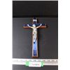 Image 1 : Crucifix Blue Mirrored Glass Cross- 12” Long