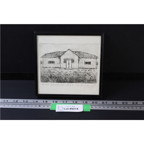 "Old Schoolhouse" Drawing in Frame - 7" x 7"